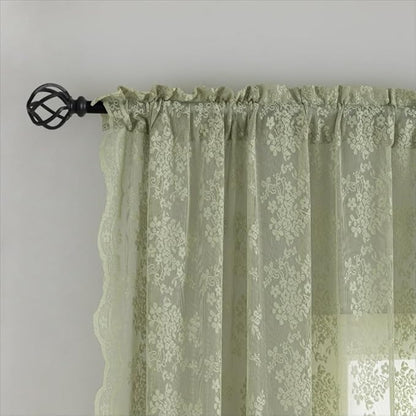 YJ YANJUN Vintage Lace Curtains 90 Inches Long-Victorian Floral Pattern Sage Green Sheer Curtains 2 Panels Embroidered Vine Tulle Voile Window Drapes Boho Aesthetic Decor 52 x 90 Inch Light Green