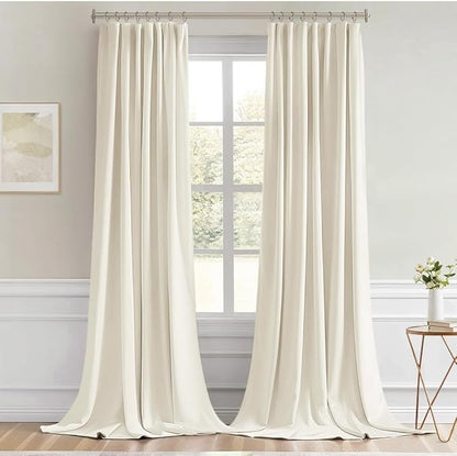MIULEE Beige White Back Tab Blackout Curtains 120 Inch Long 2 Panels Set for Bedroom, Rod Pocket/Pinch Pleated Extra Long Thermal Insulated Living Room Darkening Light Blocking 10FT Drapes