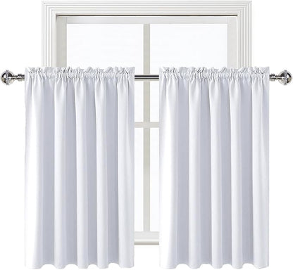 DWCN White Room Darkening Curtains for Kitchen/Bedroom, 60 x 36 inches Long - Energy Saving Window Drapes for Nursery with Rod Pocket, Set of 2 Panels