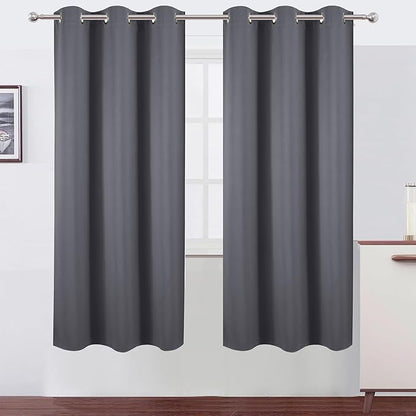 LEMOMO Grey Blackout Curtains 42 x 72 Inch Length/Set of 2 Curtain Panels/Thermal Insulated Room Darkening Blackout Curtains for Bedroom