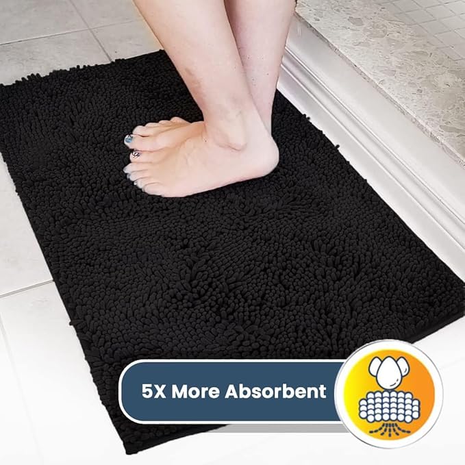 Muddy Mat® | Super Absorbent Door Mat Indoor, Microfiber Quick Dry Chenille Entryway Rug, Non-Slip Front Door Mat, Indoor Mats for Entryway, Machine Washable Pet Rug, Black 24"x72"