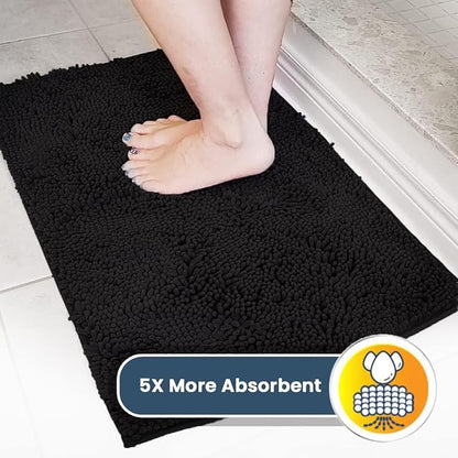 Muddy Mat® | Super Absorbent Door Mat Indoor, Microfiber Quick Dry Chenille Entryway Rug, Non-Slip Front Door Mat, Indoor Mats for Entryway, Machine Washable Pet Rug, Black 24"x72"