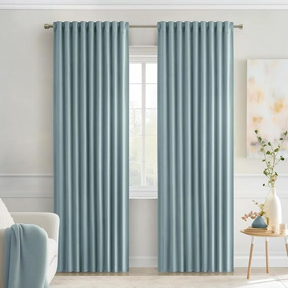 MIULEE Slate Blue Back Tab Blackout Curtains 84 Inch Length 2 Panels Set for Living Room Bedroom Privacy, Rod Pocket/Pinch Pleat Thermal Insulated Room Darkening Pleated Light Blocking Drapes