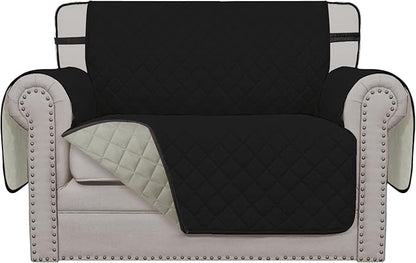 Easy-Going Reversible Chair Cover Washable Sofa Cover for Dogs Water Resistant Couch Slipcover Furniture Protector Cover with Adjustable Straps for Pets (Chair 30 in, Black/Beige)