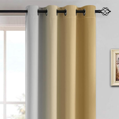 Yakamok Beige and Greyish White Ombre Curtains, Room Darkening Gradient Color Curtains for Bedroom, Light Blocking Thermal Insulated Window Drapes for Living Room(2 Panels, 52x84 Inch)