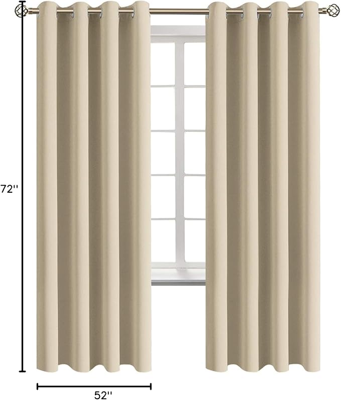 BGment Room Darkening Curtains 72 Inches Long - Grommet Thermal Insulated Drapes Window Treatment Curtains for Bedroom, 2 Panels, 52 x 72 Inch, Beige