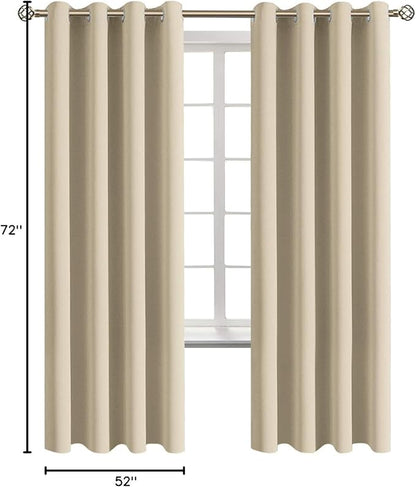 BGment Room Darkening Curtains 72 Inches Long - Grommet Thermal Insulated Drapes Window Treatment Curtains for Bedroom, 2 Panels, 52 x 72 Inch, Beige