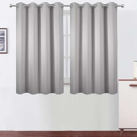 LEMOMO Blackout Curtains 66 x 54 Inch Long Light Grey Curtains Set of 2 Panels Room Darkening Curtains for Bedroom and Living Room