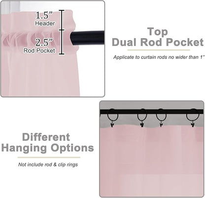 Blush Sheer Curtains for Bedroom Living Room 96 Inches Long 2 Panels, Modern Airy Soft Lightweight Rod Pocket Light Filtering Sheer Curtains Drapes, Blush, Each 59" Wx96 L Inch