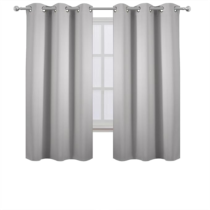 LEMOMO Light Grey Blackout Curtains 38 x 63 Inch Length/Set of 2 Curtain Panels/Thermal Insulated Room Darkening Blackout Curtains for Bedroom