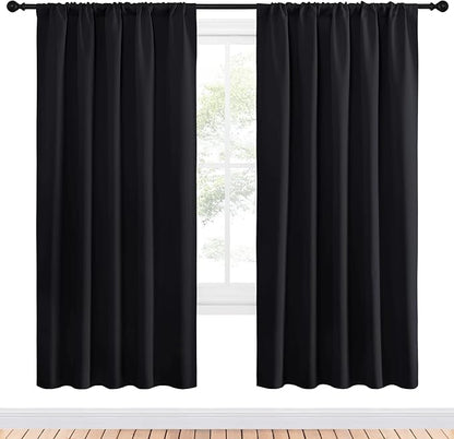 NICETOWN Black Blackout Curtain Blinds - Solid Thermal Insulated Window Treatment Blackout Drapes for Bedroom (2 Panels, 52 inches Wide by 72 inches Long)