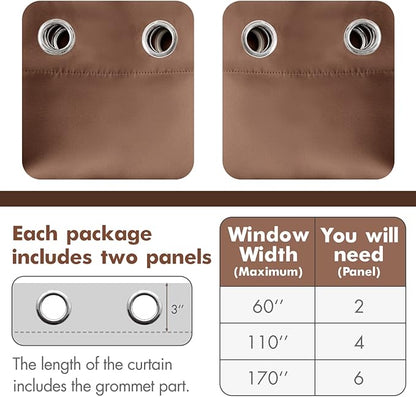 MIULEE Blackout Curtains for Bedroom Living Room Thermal Insulated Room Darkening Mocha Grommet Top Solid Light Blocking Drapery Set of 2 Window Panels 42 x 63 Inches, Cappuccino Brown