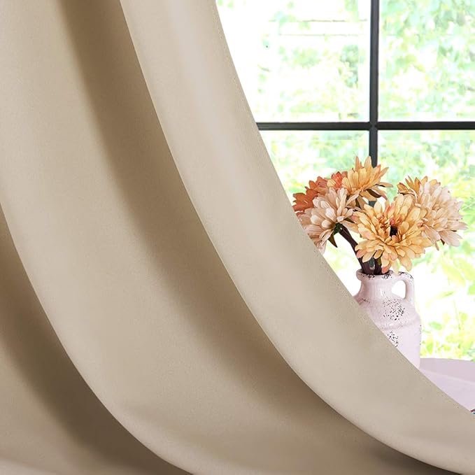 NICETOWN Room Darkening Curtain Panels for Cafe, Thermal Insulated Grommet Room Darkening Draperies/Drapes for Window (Biscotti Beige, 2 Panels, W70 x L54 -inch)
