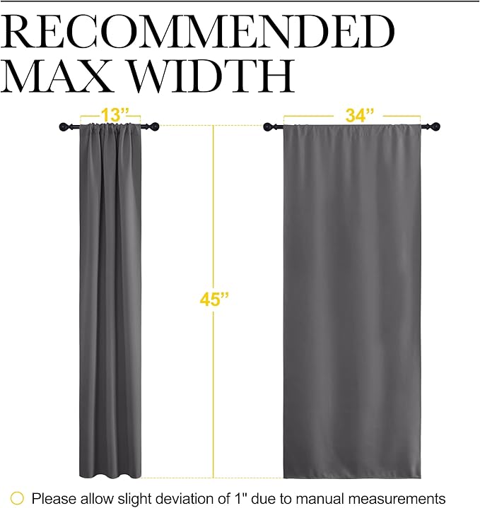 NICETOWN Grey Window Curtains for Bedroom - Home Decoration Thermal Insulated Rod Pocket Blackout Blinds & Drapes for Small Windows (Gray, 2 Panels, W34 x L45 -Inch)