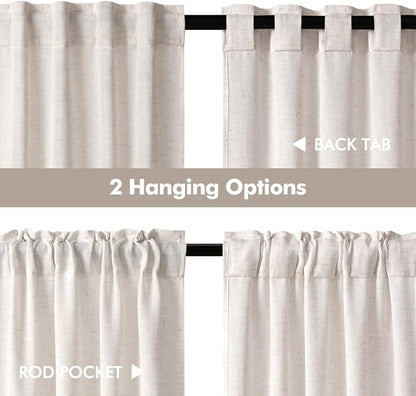 MIULEE Farmhouse Kitchen Curtains 24 Inch Length 2 Panels, Soft Thick Linen Textured Natural White Semi Sheer Light Filtering Short Cafe Tier Curtains for Small Half Window Back Tab Rod Pocket