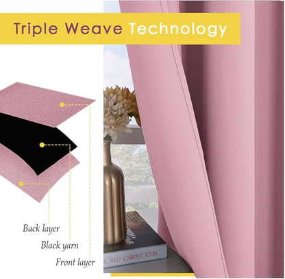 NICETOWN Blackout Curtains for Bedroom, Rouge Pink, 42 W by 80 L, Set of 2, Thermal Insulated Curtains & Drapes with Grommet Top for Living Room, Privacy Window Treatment Draperies