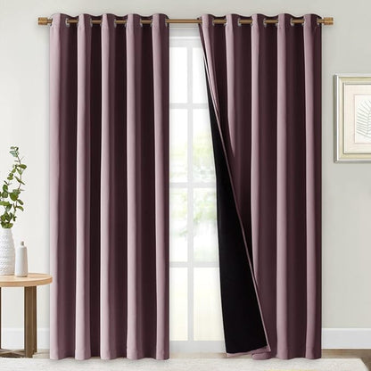 NICETOWN 100% Blackout Window Curtain Panels, Cold and Full Light Blocking Drapes with Black Liner for Nursery, 84 inches Drop Thermal Insulated Draperies (Dry Rose, 2 PCs, 70 inches Wide Each Panel)