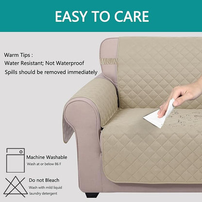 U-NICE HOME Loveseat Sofa Cover Reversible Couch Covers for 2 Cushion Couch for Dogs Furniture Protector Cover with Elastic Straps Water Resistant(Loveseat Small, Sand/Beige)