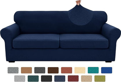 XINEAGE 2026 New 3 Pieces Couch Covers for 2 Extra Large Cushion Sofa Super Stretch Sofa Cover for 2 Large Seat Universal Loveseat Slip Cover for Living Room (Navy Blue), 71"-91"(2 Cushions)