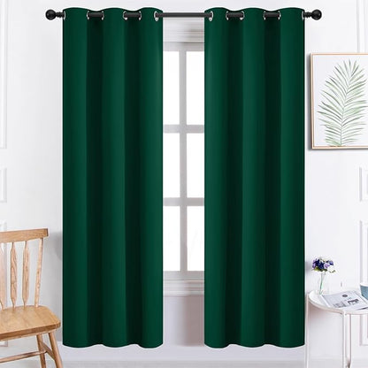 Yakamok Dark Green Blackout Curtains for Bedroom, Room Darkening Thermal Insulated Grommet Window Curtains, Light Blocking Blackout Drapes for Living Room, 38Wx72L inch,2 Panels