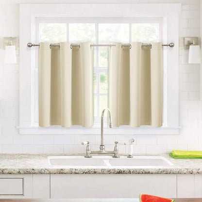 ChrisDowa Small Window Curtains for Kitchen and Bedroom - Grommet Short Thermal Insulated Room Darkening Curtains (2 Panels, Beige, 36 x 24 Inch)