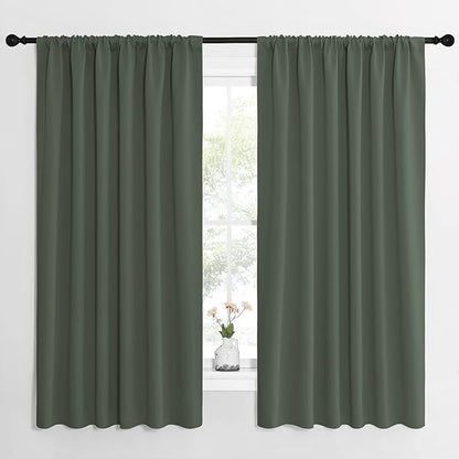 NICETOWN Bedroom Curtains Blackout Draperies - All Season Thermal Insulated Solid Rod Pocket Top Blackout Curtains/Drapes for Kid's Room (Dark Mallard, 1 Pair, 62 x 63 Inch)