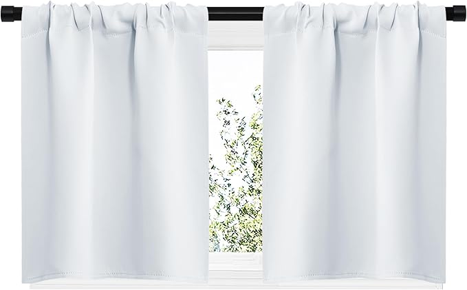 NICETOWN Greyish White Window Curtain Panels - Thermal Insulated Rod Pocket Room Darkening Curtain Sets for Bedroom (Platinum - Greyish White, 2 Panels, 29 by 20)