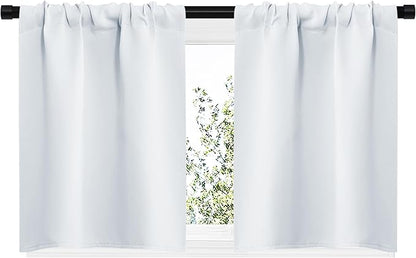 NICETOWN Greyish White Window Curtain Panels - Thermal Insulated Rod Pocket Room Darkening Curtain Sets for Bedroom (Platinum - Greyish White, 2 Panels, 29 by 20)