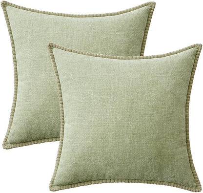 MIULEE Pack of 2 Couch Throw Pillow Covers 16x16 Inch Light Green Farmhouse Decorative Pillow Covers with Stitched Edge Soft Chenille Solid Dyed Spring Pillow Covers for Sofa Bed Living Room