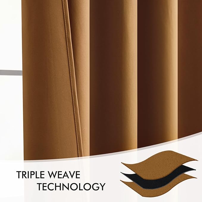 MIULEE Golden Brown Back Tab Blackout Curtains 120 Inch Long 2 Panels Set for Bedroom, Rod Pocket/Pinch Pleated Extra Long Thermal Insulated Living Room Darkening Light Blocking 10FT Drapes