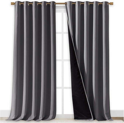 NICETOWN 100% Blackout Blinds, Laundry Room Decor Window Treatment Curtains for Large Patio Sliding Door, Thermal Insulated Grey Curtains for Bedroom, Set of 2, 70 inches x 108 inches
