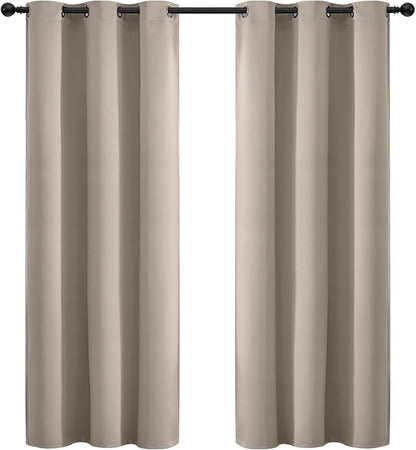 Yakamok Blackout Curtains Room Darkening Thermal Insulated Window Panels,Solid Grommet Top Drapes for Bedroom/Living Room(42Wx72L, Natural, 2 Panels)