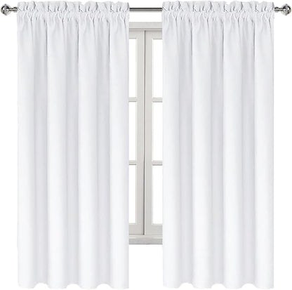 DWCN White Curtains for Living Room Thermal Insulated, 50% Light Blocking Curtains for Bedroom, Dining Room Window, W 38x L 63 Inch, Set of 2 Rod Pocket Curtain Panels