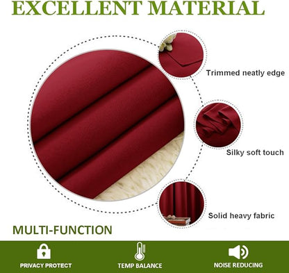 NICETOWN Christmas Burgundy Bedroom Curtains Blackout Draperies, Home Decorations Thermal Insulated Solid Grommet Top Blackout Drapes for Cafe (One Pair, 70 x 72-inch)