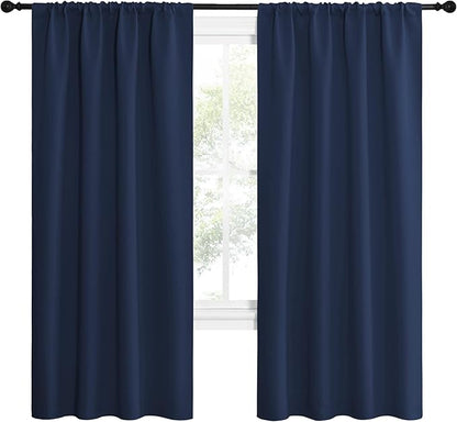 NICETOWN Navy Blue Blackout Curtains for Living Room - Triple Weave Home Decoration Thermal Insulated Solid Rod Pocket Blackout Drapes for Bedroom(Set of 2, 42 x 72 Inch)
