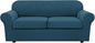 H.VERSAILTEX 3 Piece Stretch Sofa Covers for 2 Cushion Sofa Couch Covers for Living Room Sofa Slipcovers (Base Cover Plus 2 Seat Cushion Covers) Thicker Jacquard Fabric(Large Sofa, Deep Teal)