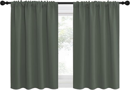 NICETOWN Bedroom Curtains Blackout Draperies - All Season Thermal Insulated Solid Rod Pocket Top Blackout Curtains/Drapes for Kid's Room (Dark Mallard, 1 Pair, 34 x 36 Inch)
