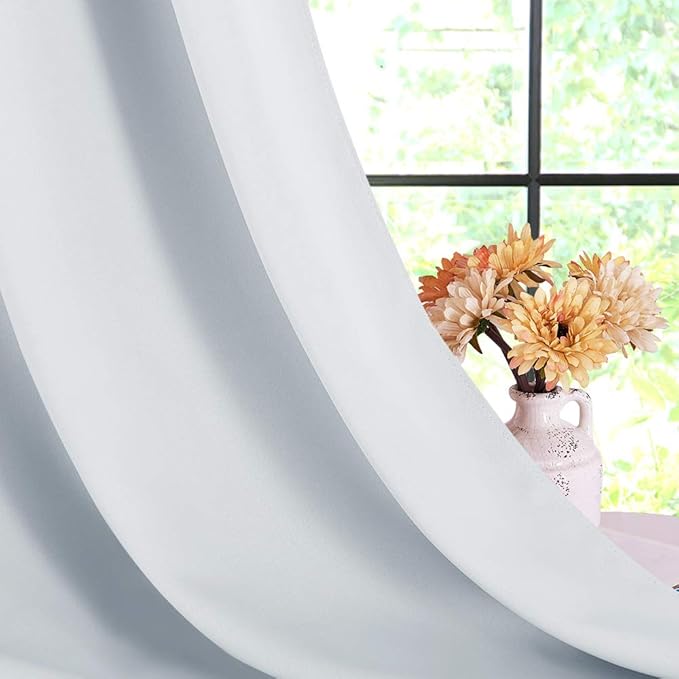 NICETOWN Room Darkening Curtain Panels for Bedroom -Easy-Care Solid Thermal Insulated Grommet Room Darkening Draperies/Drapes (Greyish White, 2 Panels, 60 by 84)