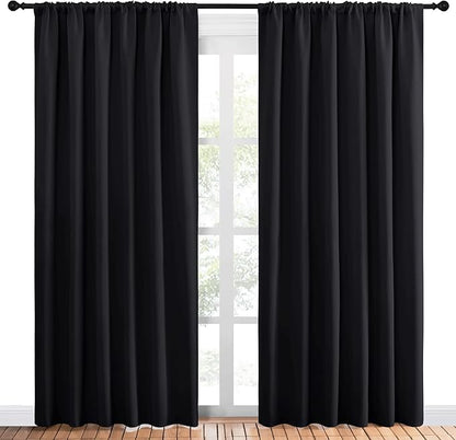 NICETOWN Black Blackout Curtain Blinds - Solid Thermal Insulated Window Treatment Blackout Drapes for Bedroom (2 Panels, 70 inches Wide by 84 inches Long)
