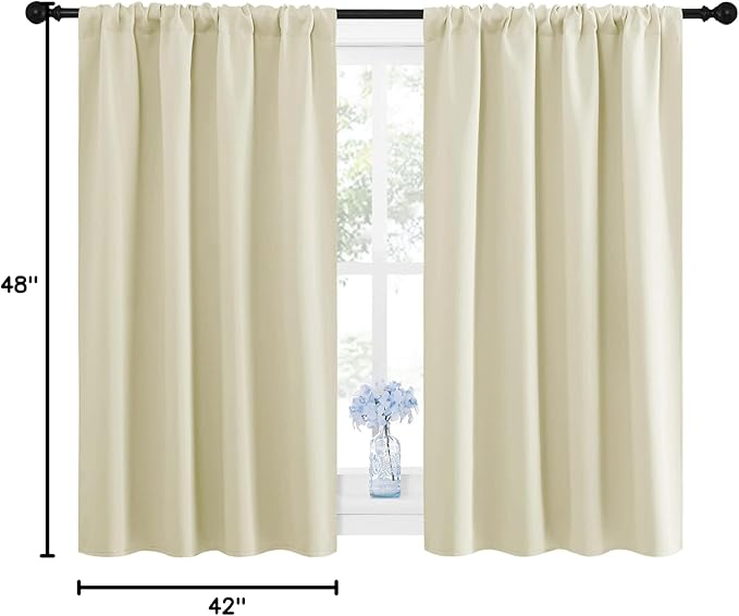 NICETOWN Blackout Curtains for Bedroom, Home Decorations Thermal Insulated Solid Rod Pocket Blackout Drapes for Cafe (Beige, One Pair, 42 x 48-inch)