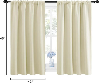 NICETOWN Blackout Curtains for Bedroom, Home Decorations Thermal Insulated Solid Rod Pocket Blackout Drapes for Cafe (Beige, One Pair, 42 x 48-inch)