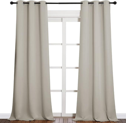 NICETOWN Room Darkening Curtain Panels 90 inches Long, Privacy Draperies for Living Room (Natural, 42 inches Width, 1 Pair)