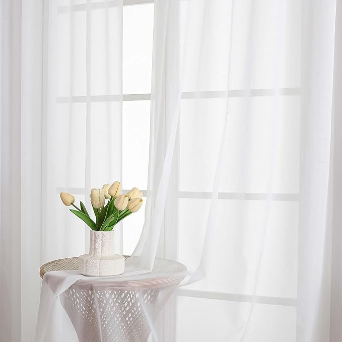 Chyhomenyc White Sheer Curtains 78 Inches Long 2 Panels Set for Living Room, Light Filtering Voile Lightweight Bedroom Curtains, Solid Window Treatment Drapes, Each 42W x 78L