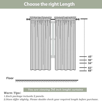 OWENIE Sheer Curtains Living Room 54 inches Long, Rod Pocket Curtain Sheers Bedroom, Light Filtering Voile Panels Drapes Basement Small Window Treatments 2 Panels, 42" W x 54" L, Sage Green