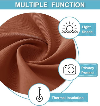 RYB HOME Short Blackout Curtains for Small Window, Sunmmer Heat Light Blocking Privacy Protection Curtains for Sunroom Laundry Room Stair Window, Width 52 by Length 36, Burnt Orange, Set of 2