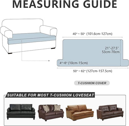 Leather Look Couch Cushion Covers Sofa Seat Slipcovers Sets Couches Furniture Protector for Sectional Armchair Loveseat Pets Kids Stretch Spandex Fabric (1 T-Cushion loveseat, Burgundy)