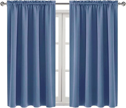 DWCN Blackout Curtains – Thermal Insulated, Energy Saving & Noise Reducing Bedroom and Living Room Curtains, Dusty Blue, W 52x L 54 Inch, Set of 2 Rod Pocket Curtain Panels