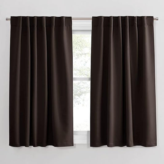 PONY DANCE Blackout Curtains Draperies - Window Treatments Thermal Insulated Back Tab/Rod Pocket Drapes for Small Window, W 52 by L 45 inch Per Panel, Brown, Set of 2 Pieces