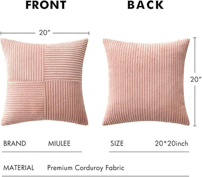 MIULEE Pink Decorative Throw Pillow Covers 20x20 Inch for Couch Bed Sofa Valentines Day Pack of 2 Boho Farmhouse Throw Pillows Soft Cross Corduroy Patchwork Textured Cushion Cases