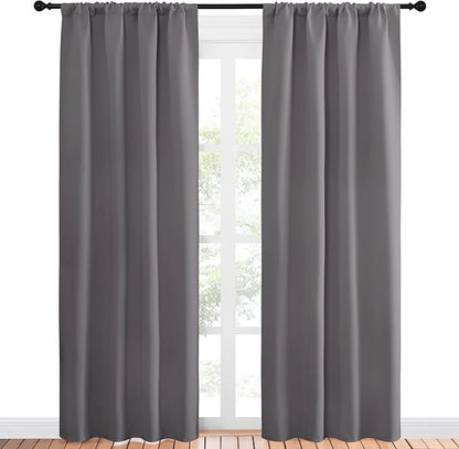 NICETOWN Blackout Curtains 84 for Office - 3 Pass Microfiber Noise Reducing Thermal Insulated Solid Rod Pocket Blackout Window Panels/Drapes (2 Panels, 42 x 84 Inch, Gray)